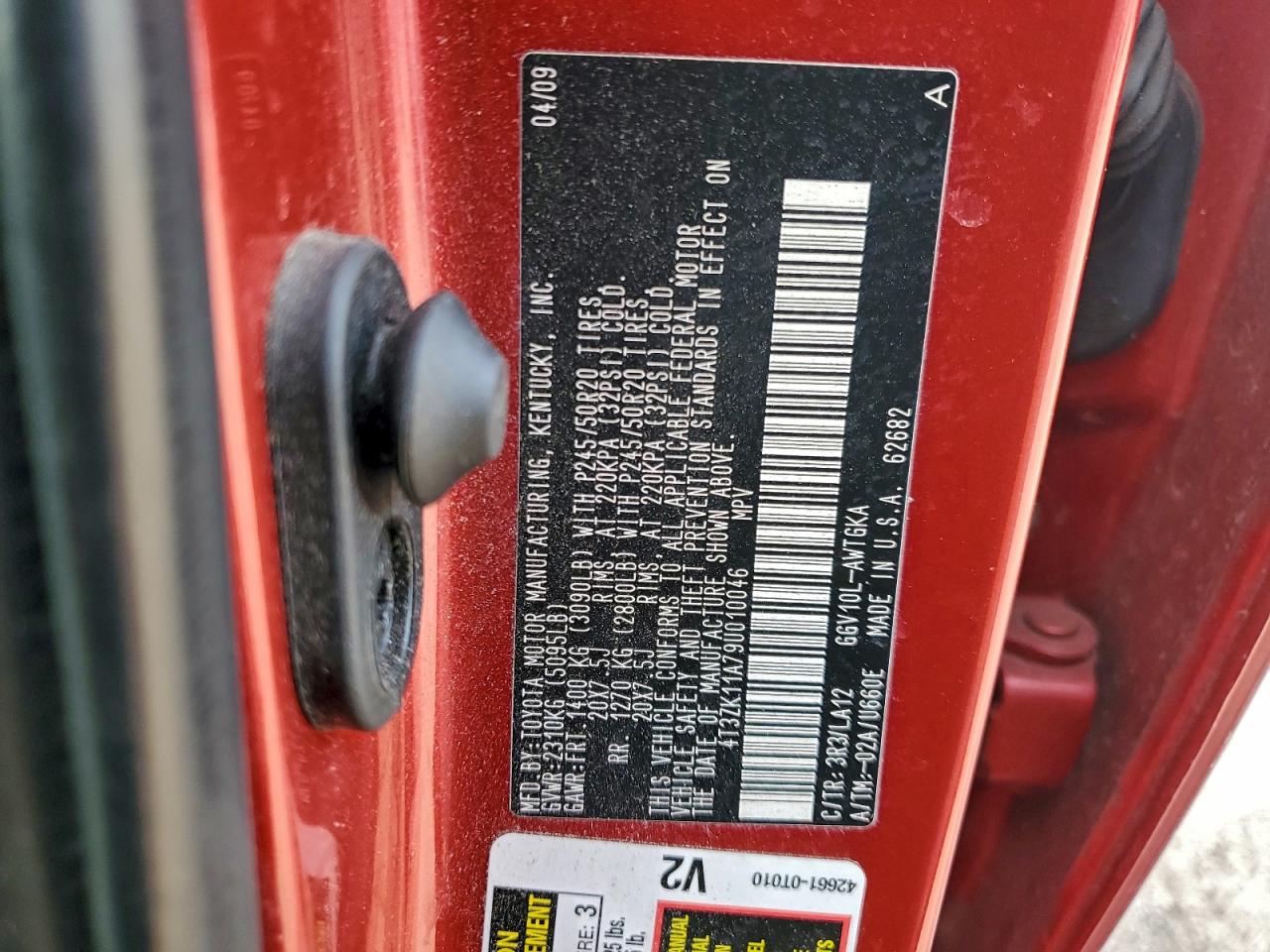 2009 Toyota Venza VIN: 4T3ZK11A79U010046 Lot: 95957815