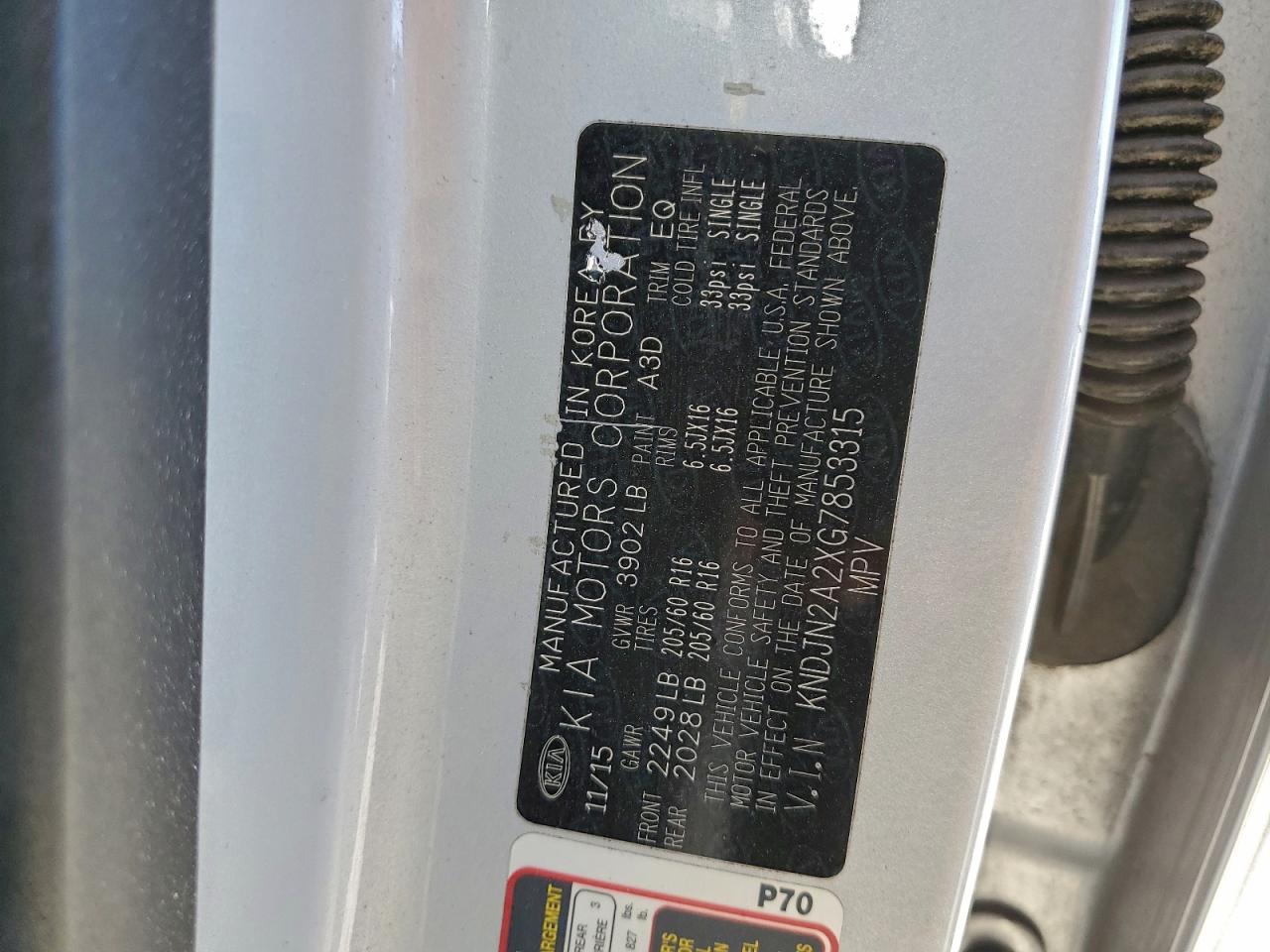 2016 Kia Soul VIN: KNDJN2A2XG7853315 Lot: 96478885