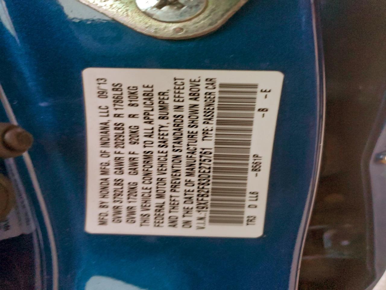 2013 Honda Civic Ex VIN: 19XFB2F83DE275761 Lot: 91570445