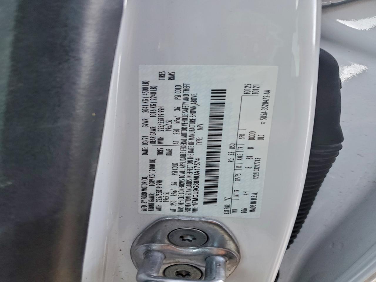 2021 Ford Escape Se VIN: 1FMCU9G68MUA17574 Lot: 95339515