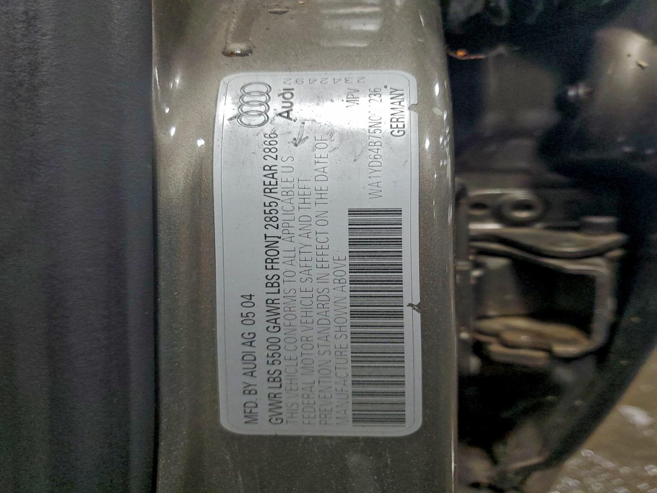 2005 Audi Allroad VIN: WA1YD64B75N001236 Lot: 96496295