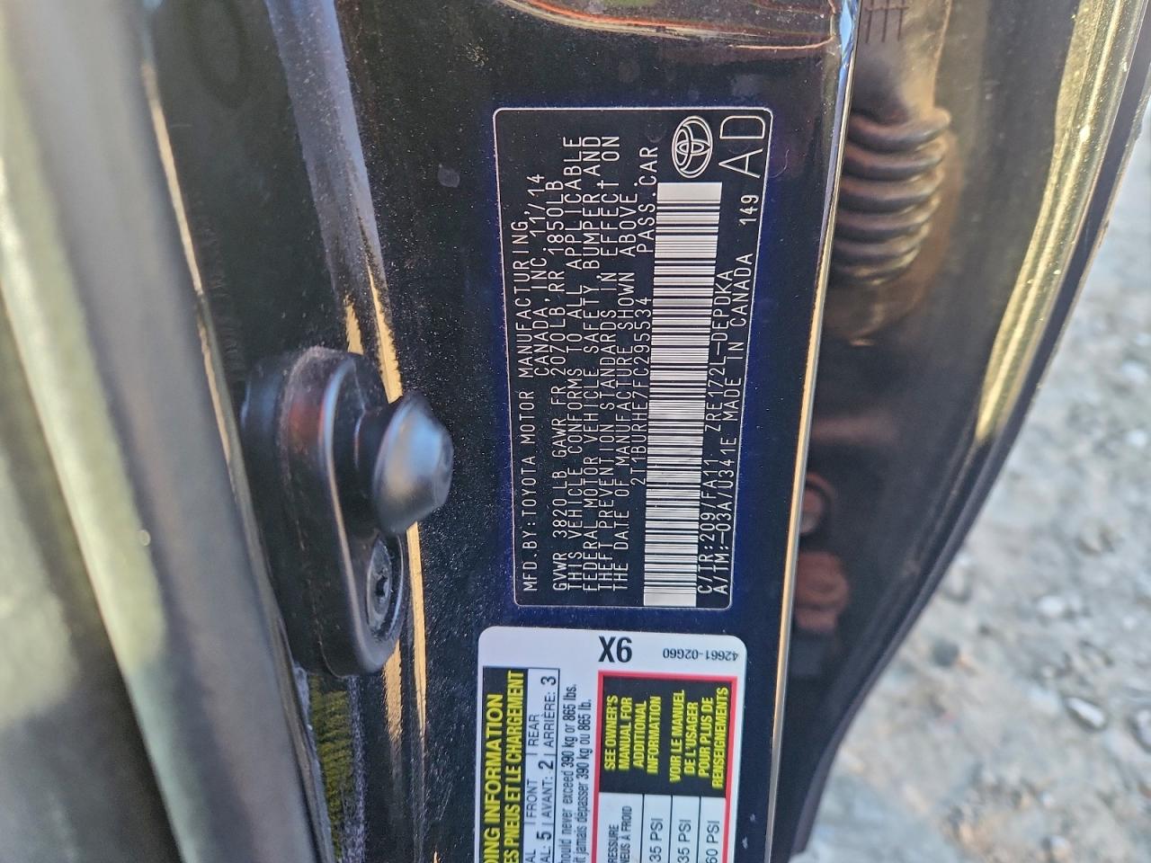 2015 Toyota Corolla L VIN: 2T1BURHE7FC295534 Lot: 96896925