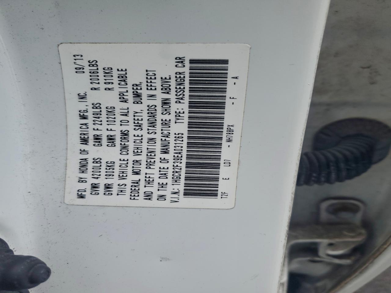 2014 Honda Accord Lx VIN: 1HGCR2F39EA031265 Lot: 95672705