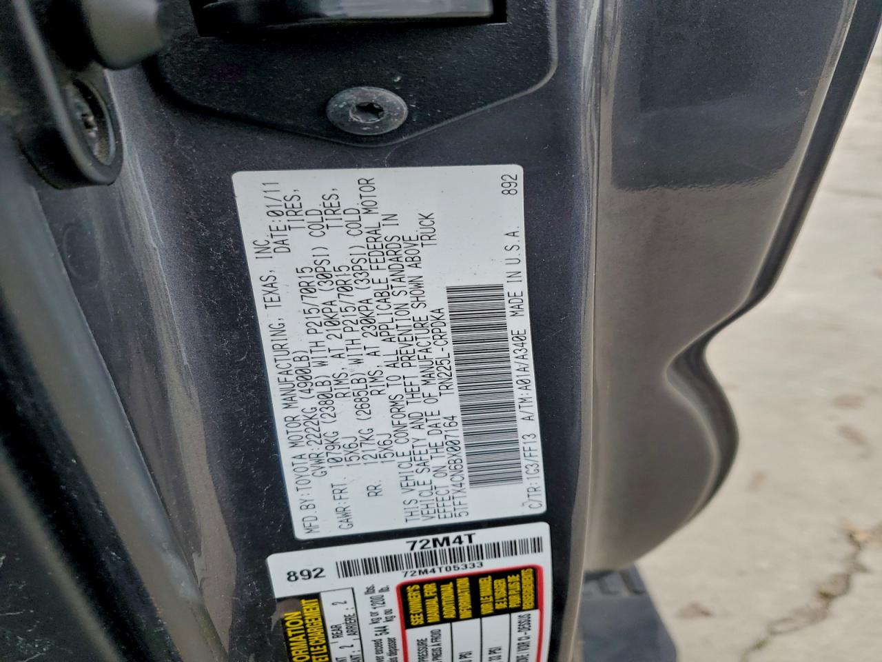 2011 Toyota Tacoma Access Cab VIN: 5TFTX4CN6BX007164 Lot: 94746615