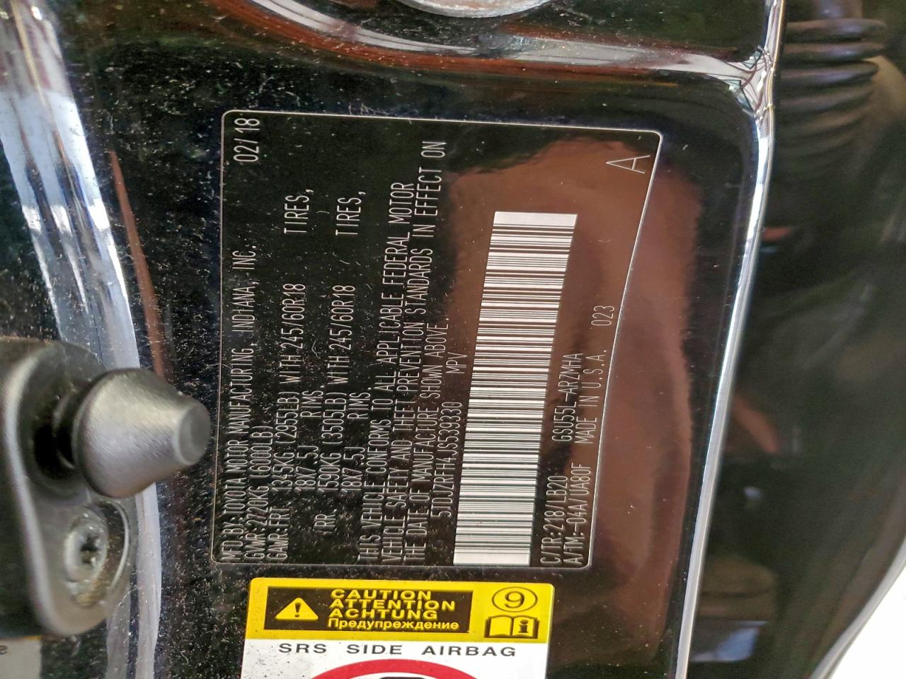 2018 Toyota Highlander Se VIN: 5TDJZRFH4JS539330 Lot: 96490555