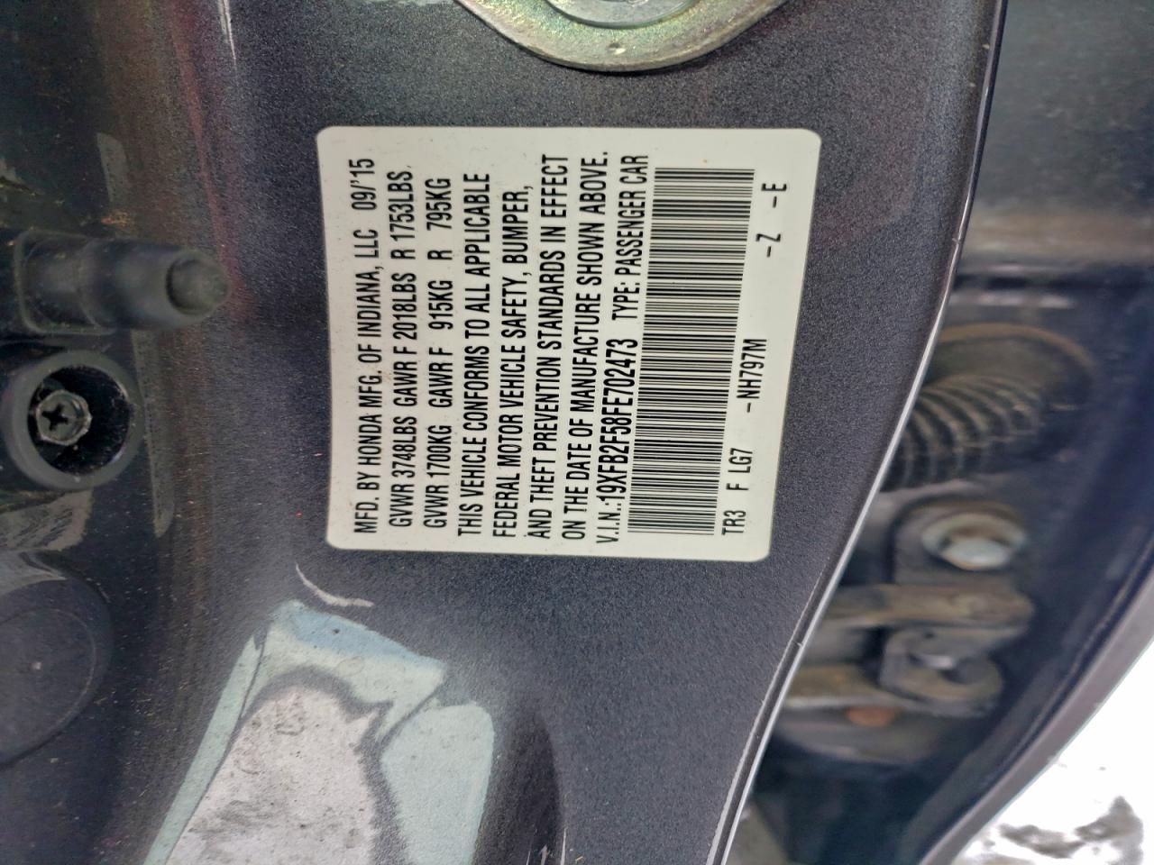 2015 Honda Civic Lx VIN: 19XFB2F58FE702473 Lot: 95217465