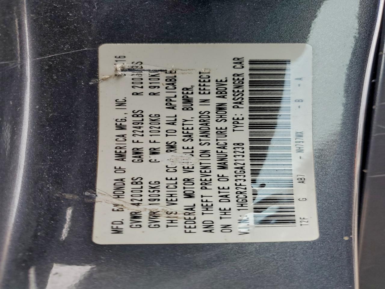 2016 Honda Accord Lx VIN: 1HGCR2F33GA213238 Lot: 95161435