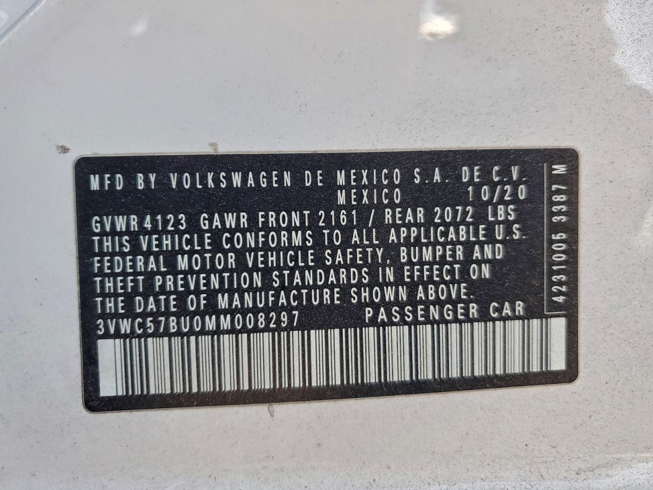 2021 Volkswagen Jetta S VIN: 3VWC57BU0MM008297 Lot: 93998785