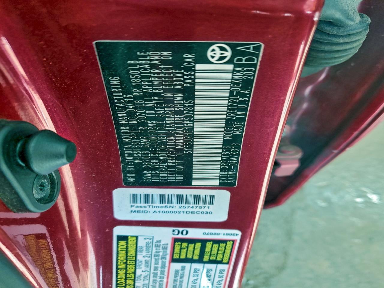 2016 Toyota Corolla L VIN: 5YFBURHE1GP507815 Lot: 96410225