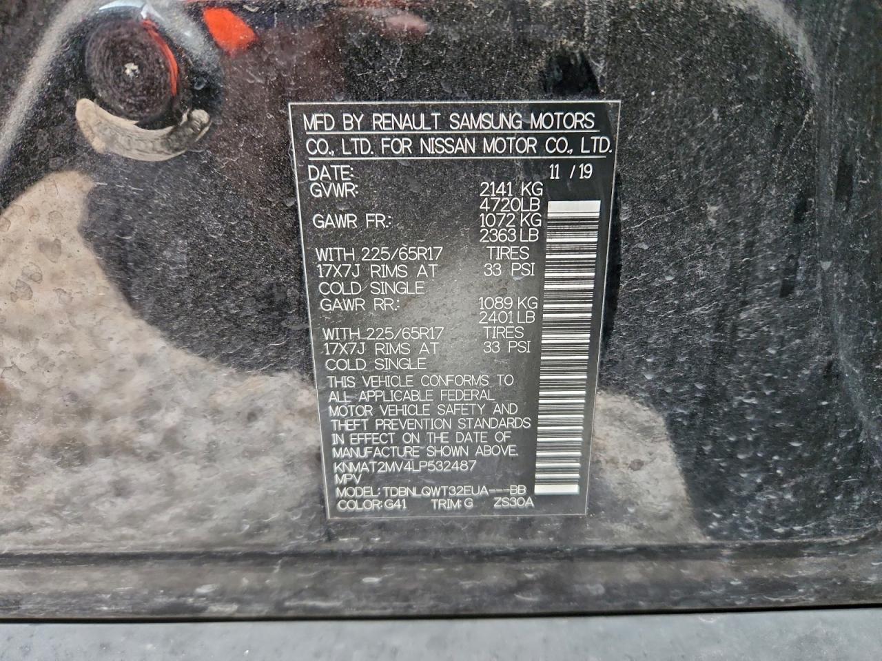 2020 Nissan Rogue S VIN: KNMAT2MV4LP532487 Lot: 94871295