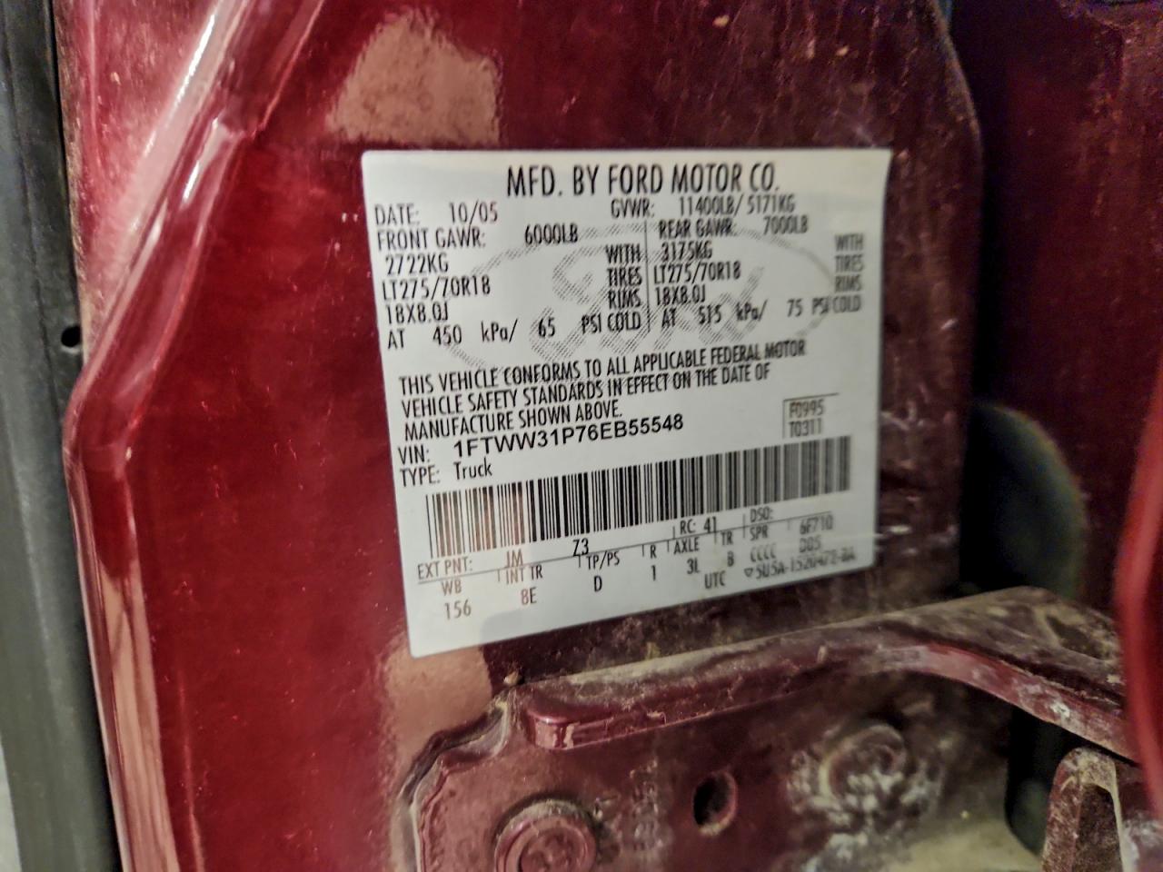 2006 Ford F350 Srw Super Duty VIN: 1FTWW31P76EB55548 Lot: 95191915