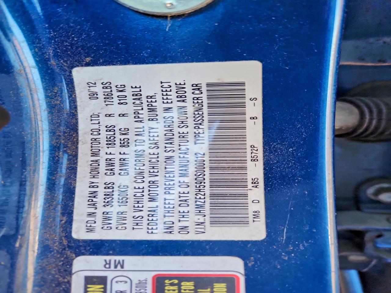 2013 Honda Insight Lx VIN: JHMZE2H59DS000012 Lot: 97402095