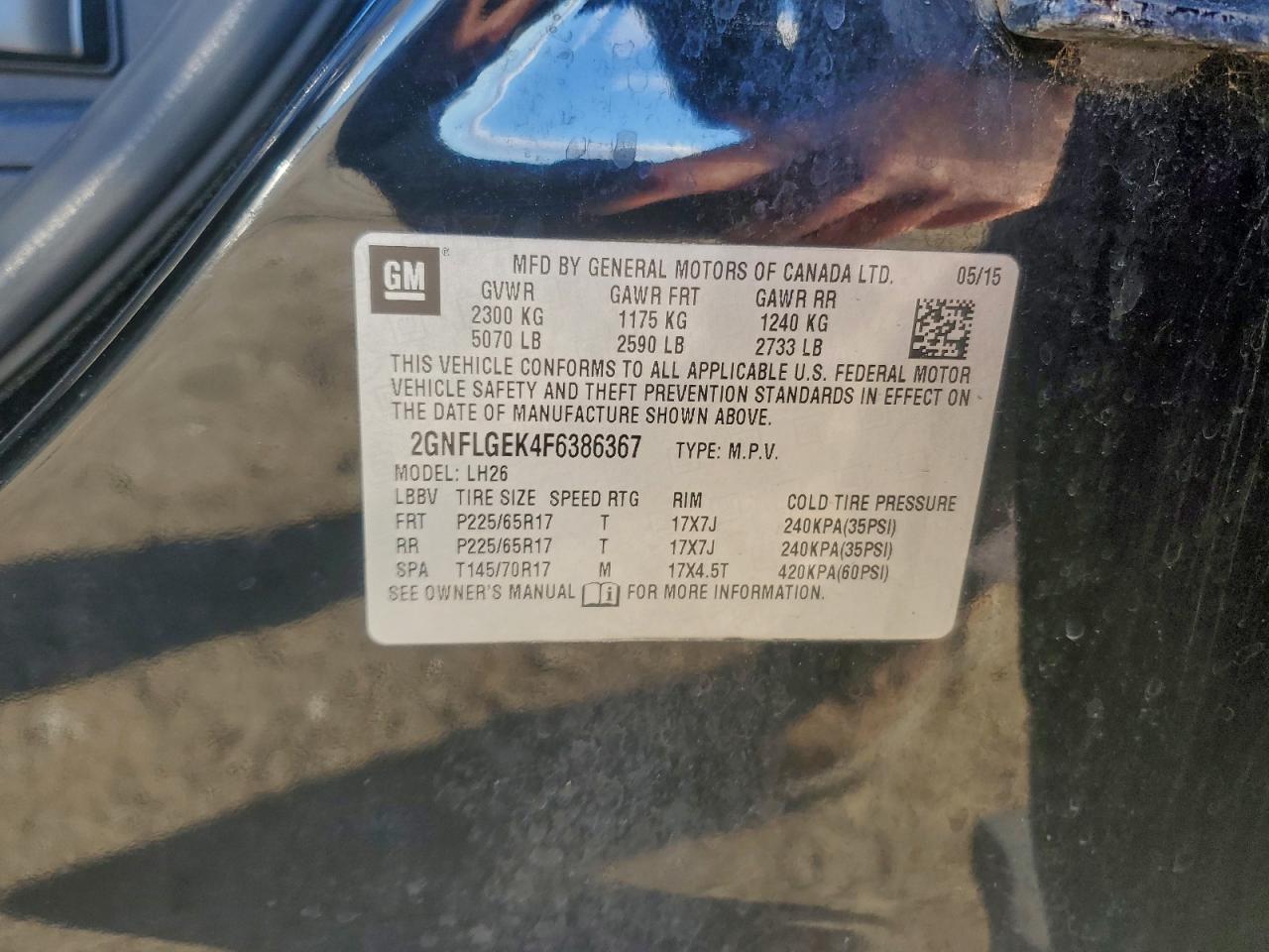 2015 Chevrolet Equinox Lt VIN: 2GNFLGEK4F6386367 Lot: 96375315