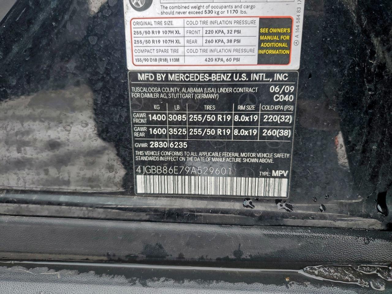 2009 Mercedes-Benz Ml 350 VIN: 4JGBB86E79A529601 Lot: 94563145