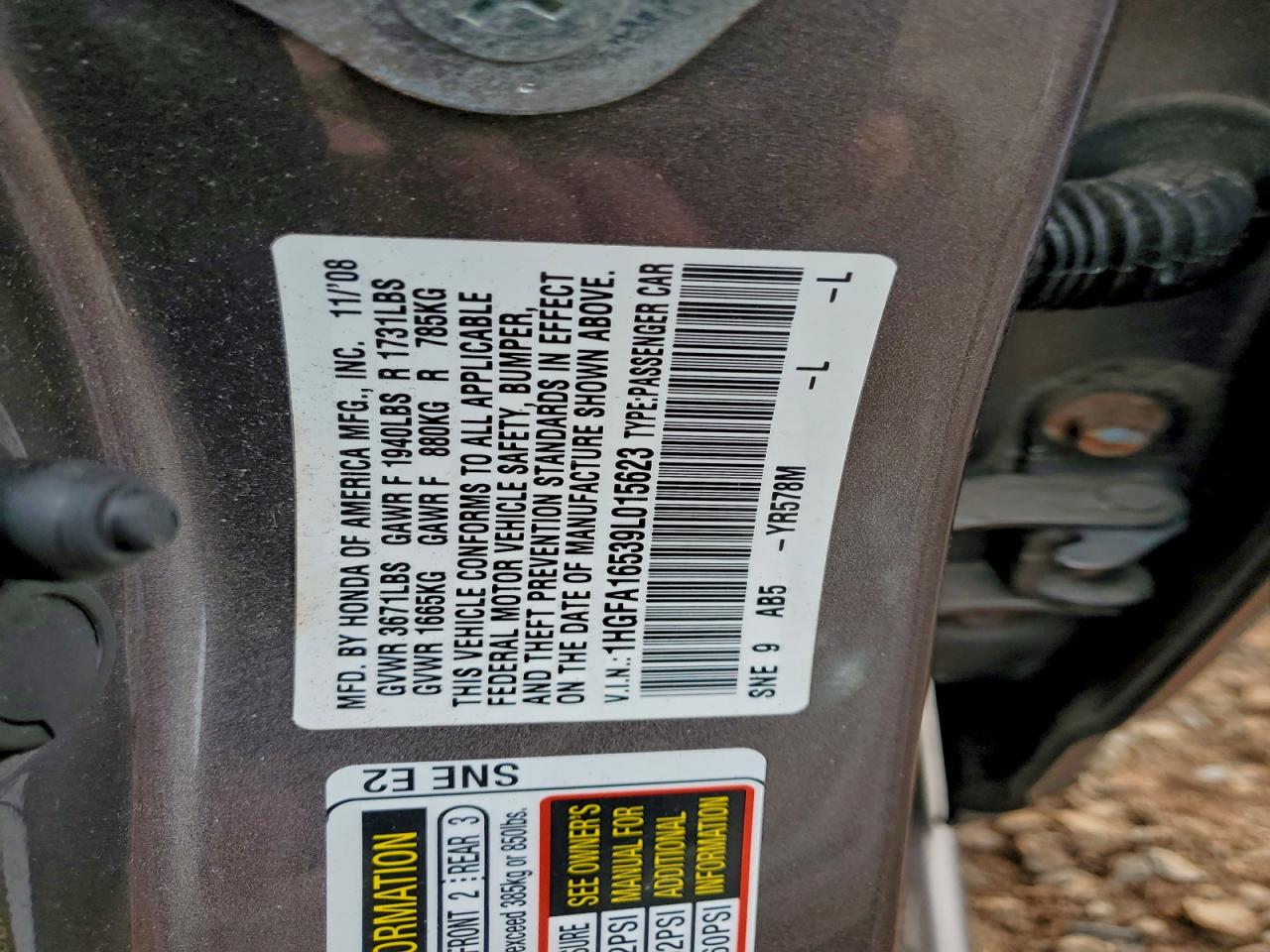 2009 Honda Civic Lx VIN: 1HGFA16539L015623 Lot: 96113365