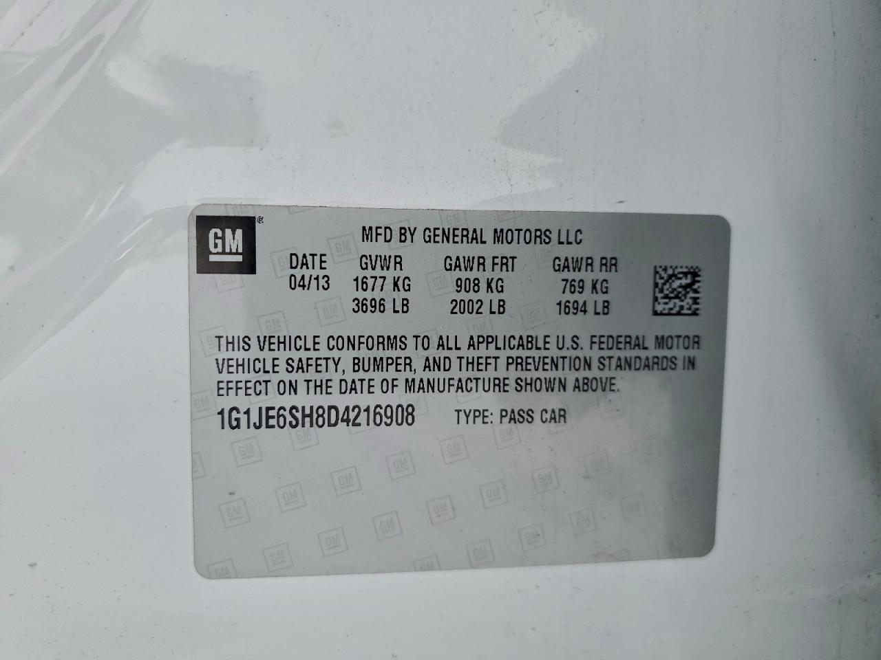 2013 Chevrolet Sonic Ltz VIN: 1G1JE6SH8D4216908 Lot: 94427435