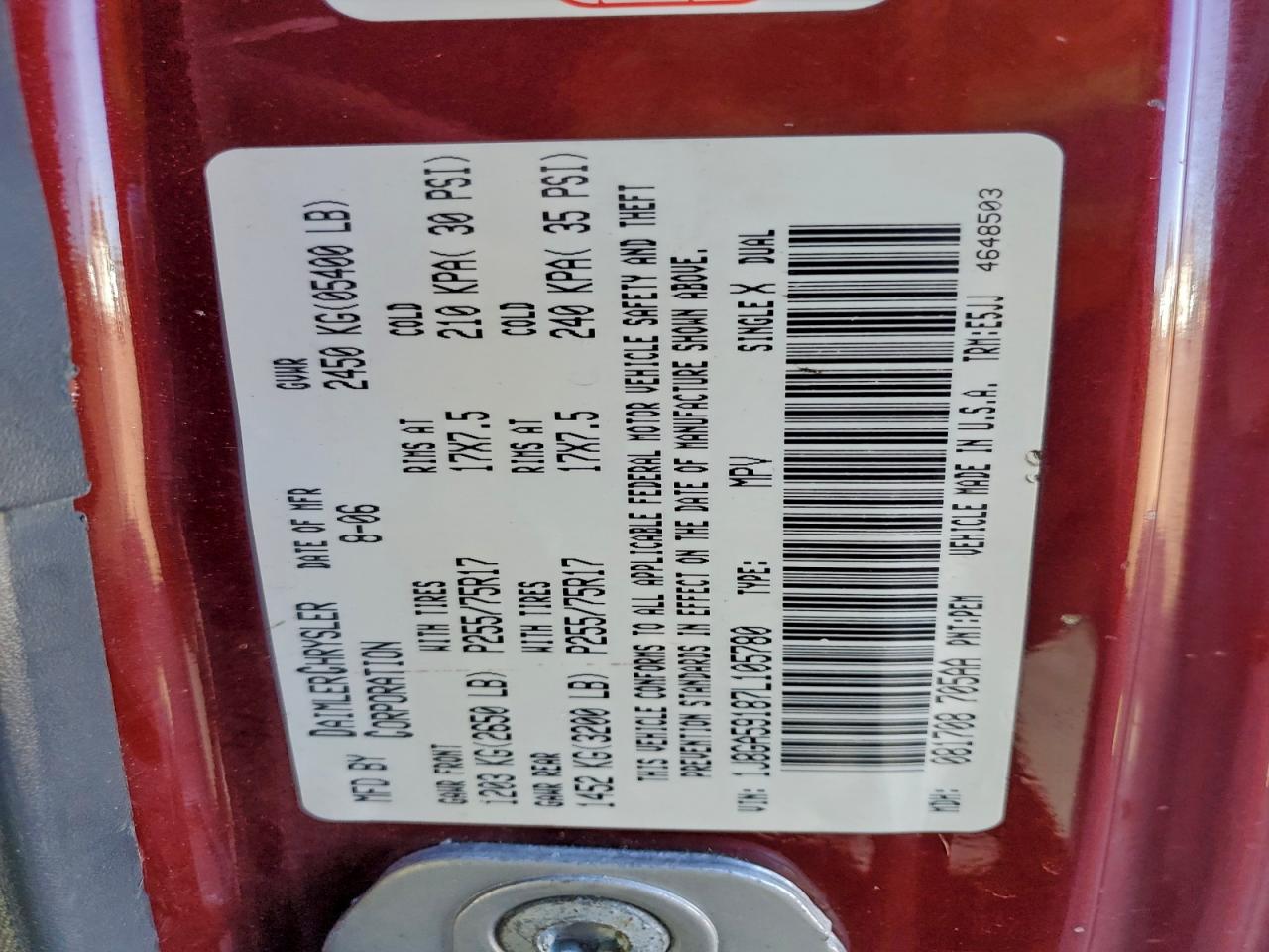 2007 Jeep Wrangler Sahara VIN: 1J8GA59187L105780 Lot: 93055785