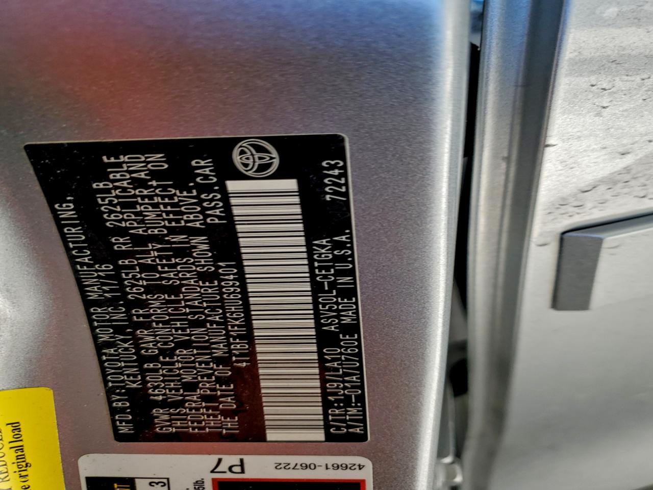 2017 Toyota Camry Le VIN: 4T1BF1FK6HU699401 Lot: 95980265