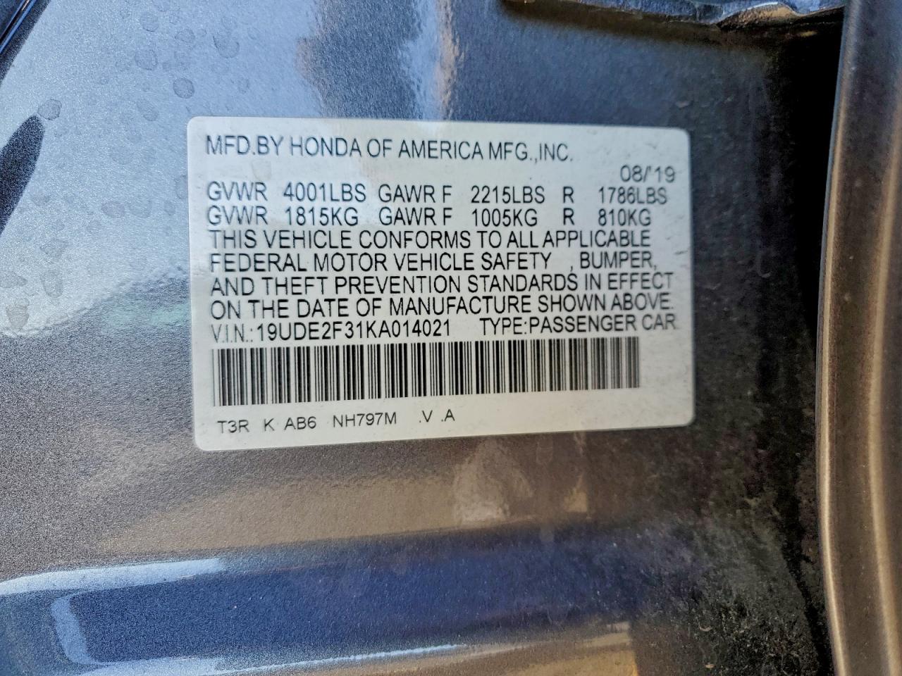 2019 Acura Ilx VIN: 19UDE2F31KA014021 Lot: 94428515