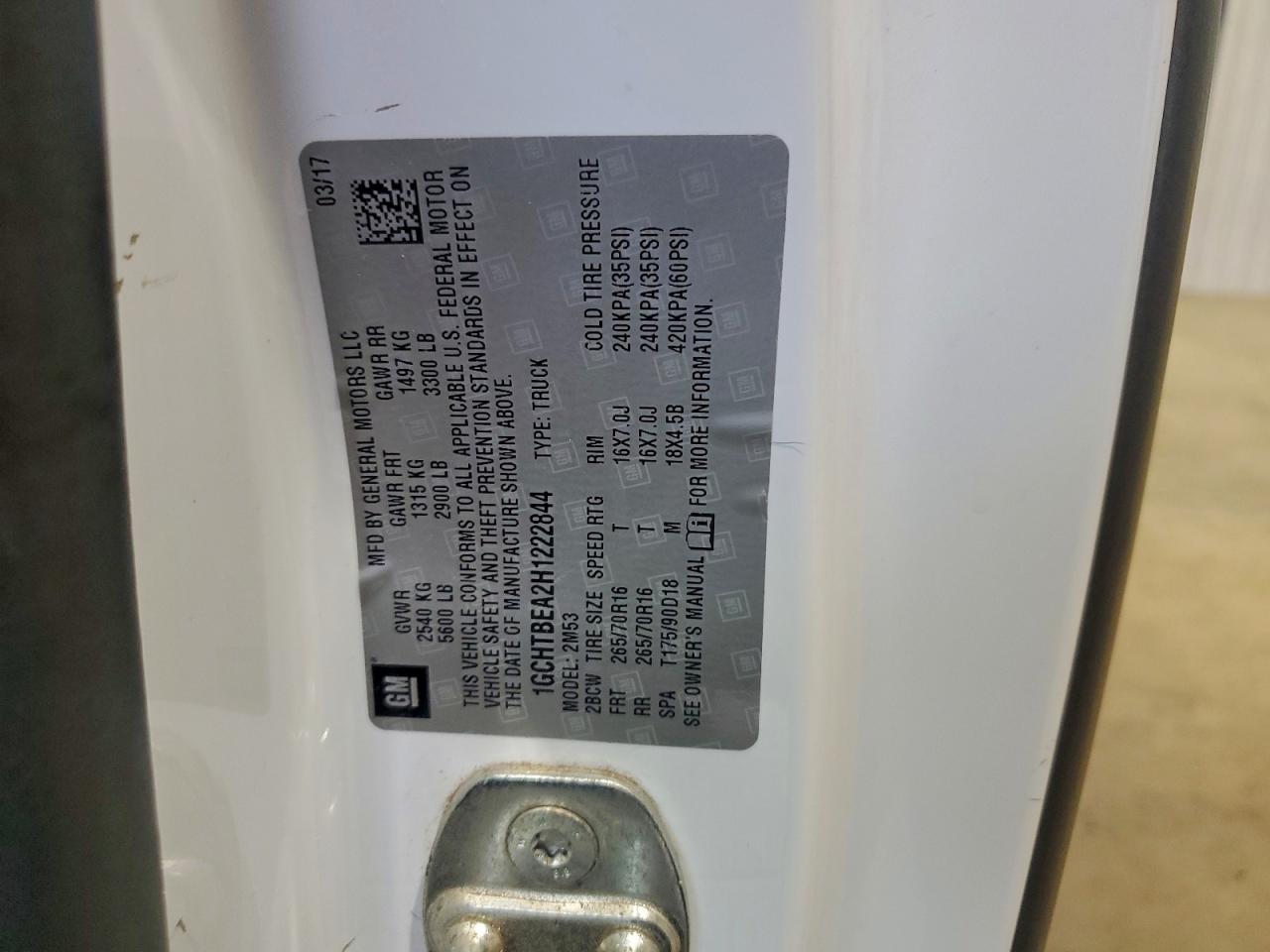 2017 Chevrolet Colorado VIN: 1GCHTBEA2H1222844 Lot: 96961395