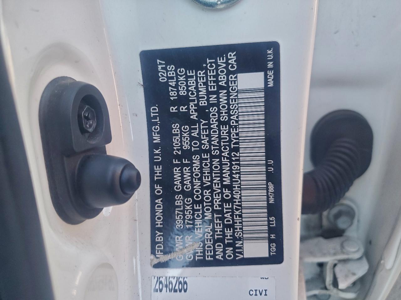 2017 Honda Civic Sport VIN: SHHFK7H40HU419112 Lot: 94377665