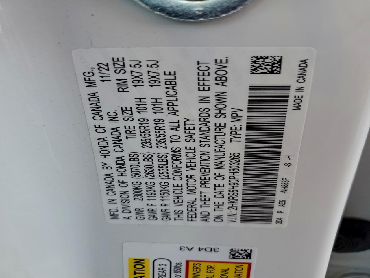 2023 Honda Cr-V Sport Touring VIN: 2HKRS6H90PH803265 Lot: 96734445