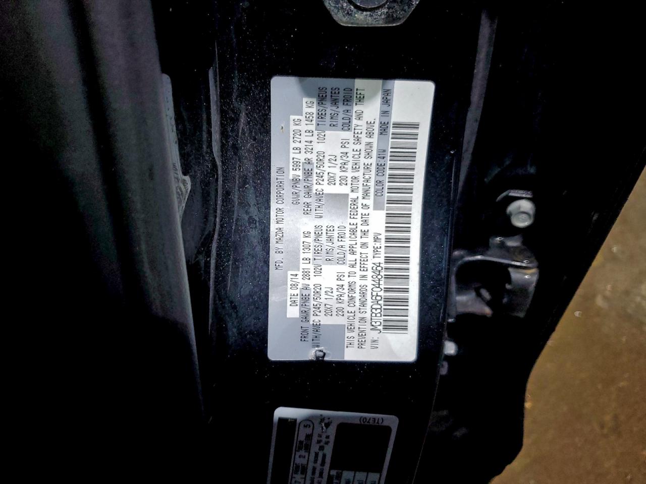 2015 Mazda Cx-9 Grand Touring VIN: JM3TB3DA6F0448464 Lot: 96686505