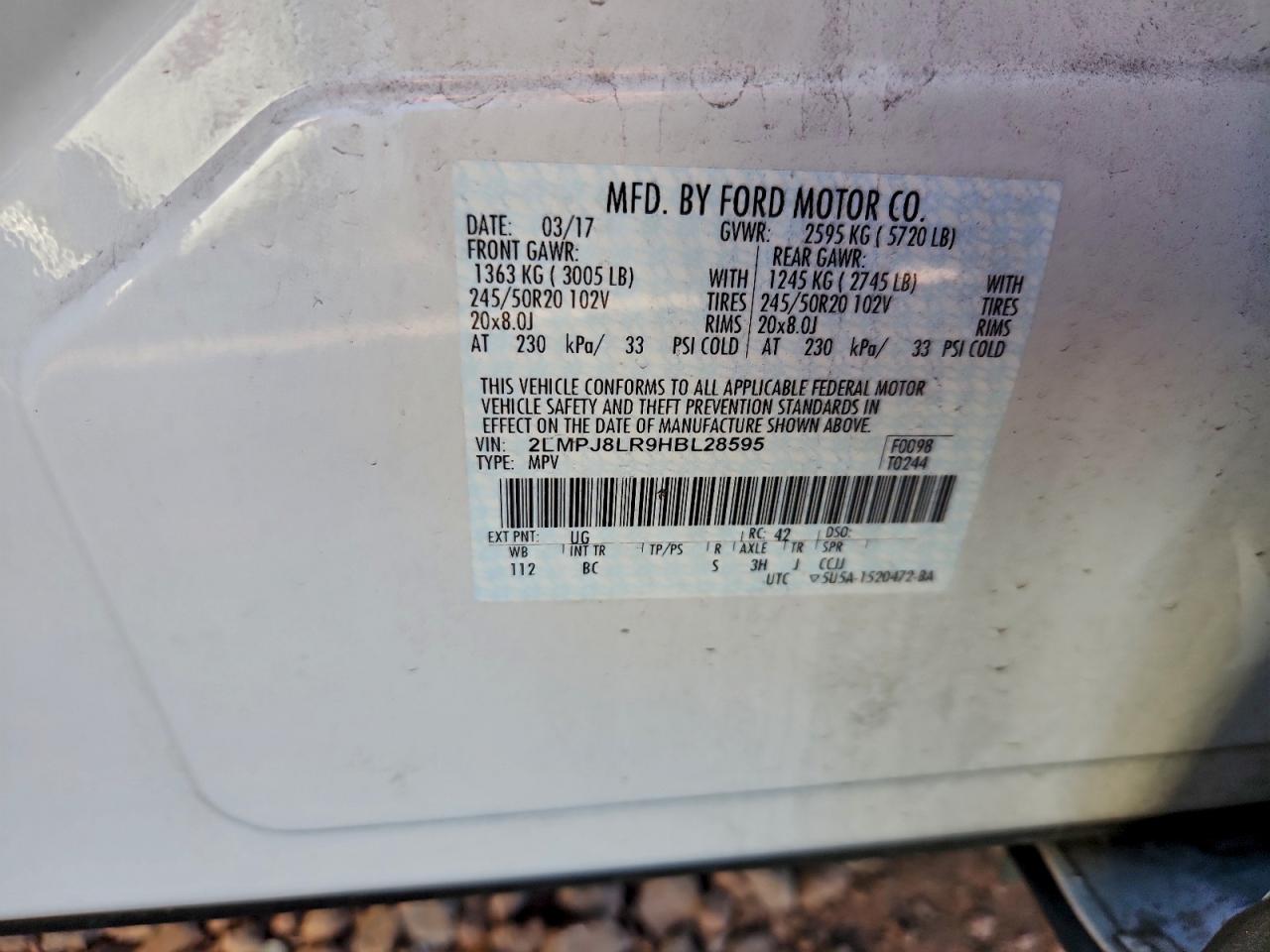 2017 Lincoln Mkx Reserve VIN: 2LMPJ8LR9HBL28595 Lot: 96806635