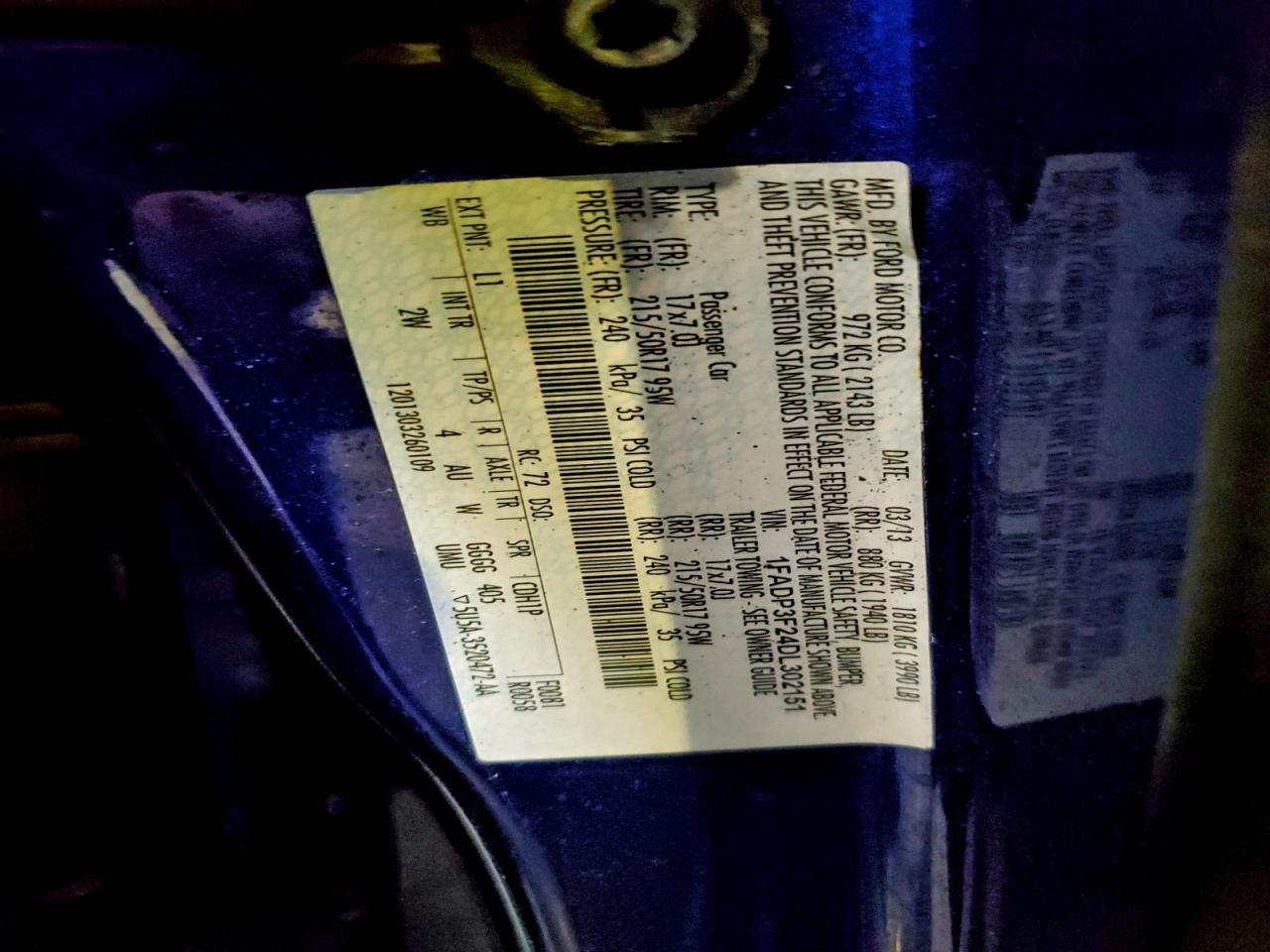 2013 Ford Focus Se VIN: 1FADP3F24DL302151 Lot: 94916575