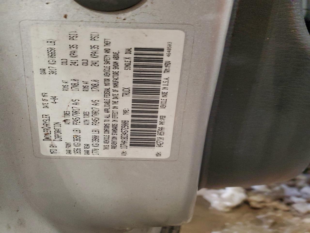 2004 Dodge Ram 1500 St VIN: 1D7HA18D34S729008 Lot: 95191355