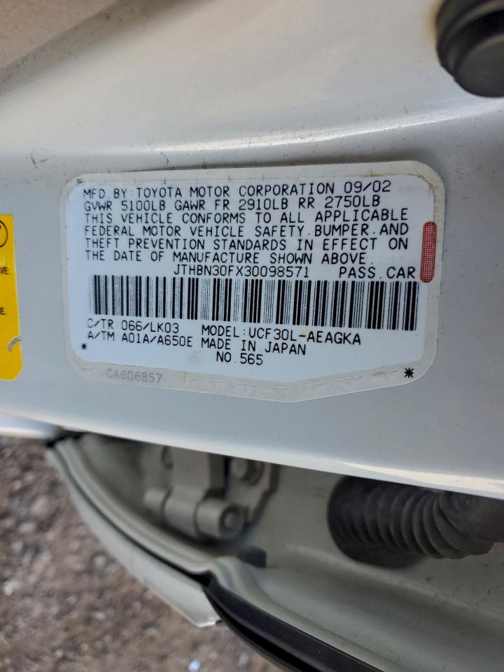 2003 Lexs Ls 430 VIN: JTHBN30FX30098571 Lot: 95628575