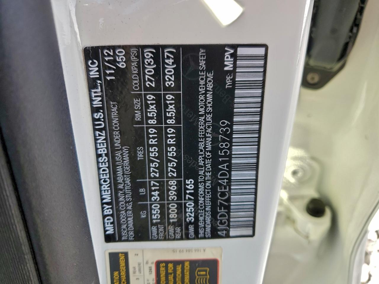 2013 Mercedes-Benz Gl 450 4Matic VIN: 4JGDF7CE4DA158739 Lot: 96126605