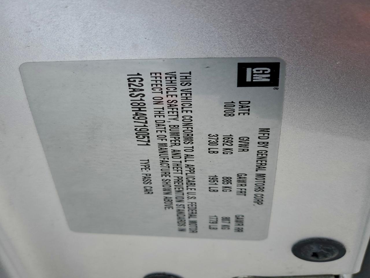 2009 Pontiac G5 VIN: 1G2AS18H497190571 Lot: 95407085