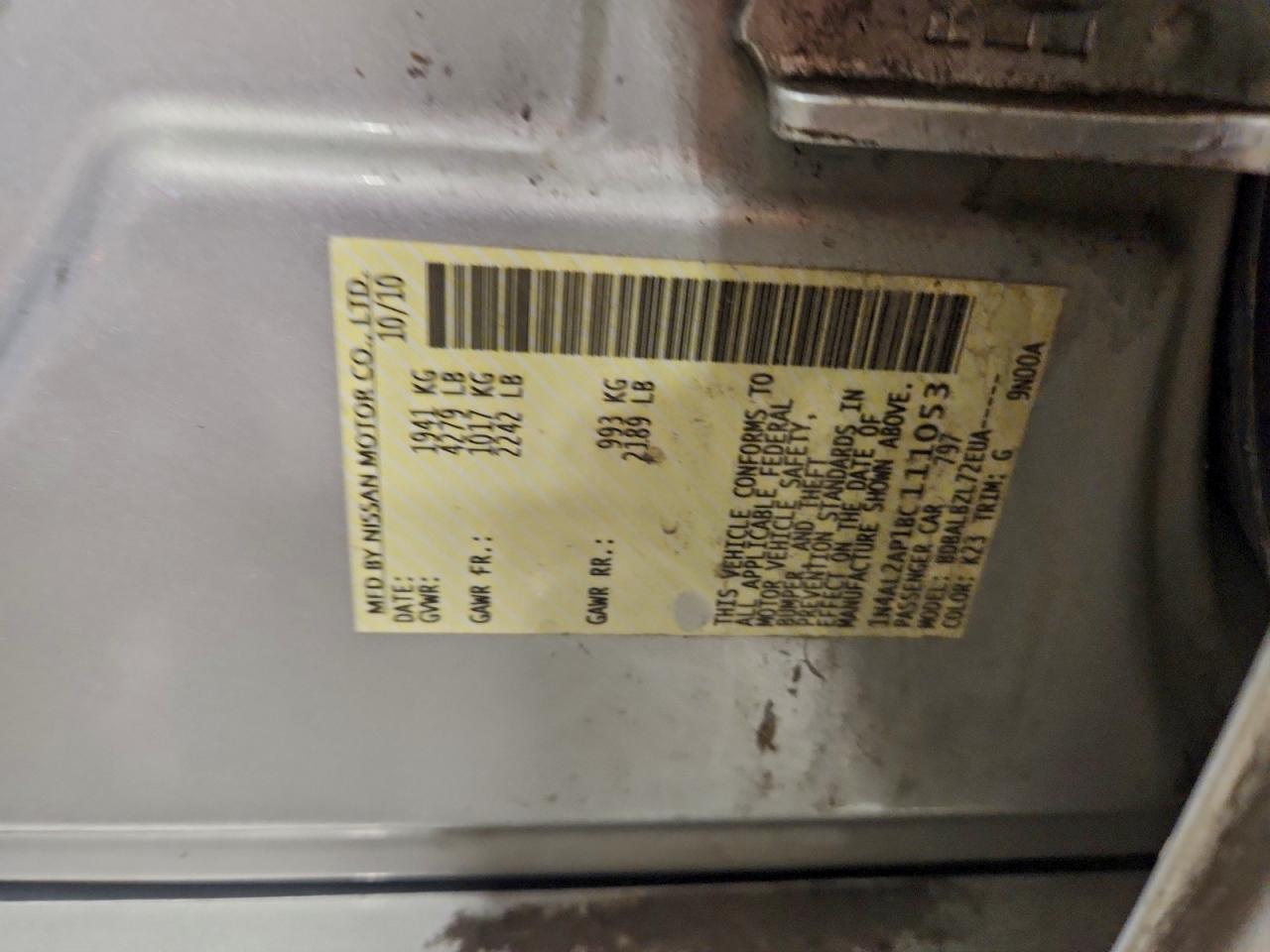 2011 Nissan Altima Base VIN: 1N4AL2AP1BC111053 Lot: 94646505