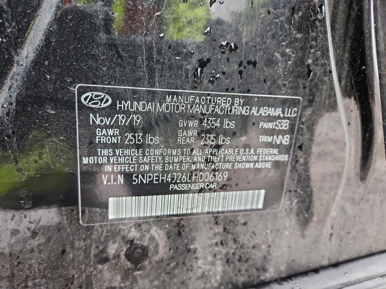 2020 Hyundai Sonata Limited VIN: 5NPEH4J26LH006169 Lot: 96546025