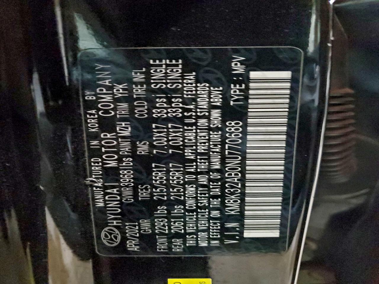 2022 Hyundai Kona Sel VIN: KM8K32AB0NU770688 Lot: 94048185