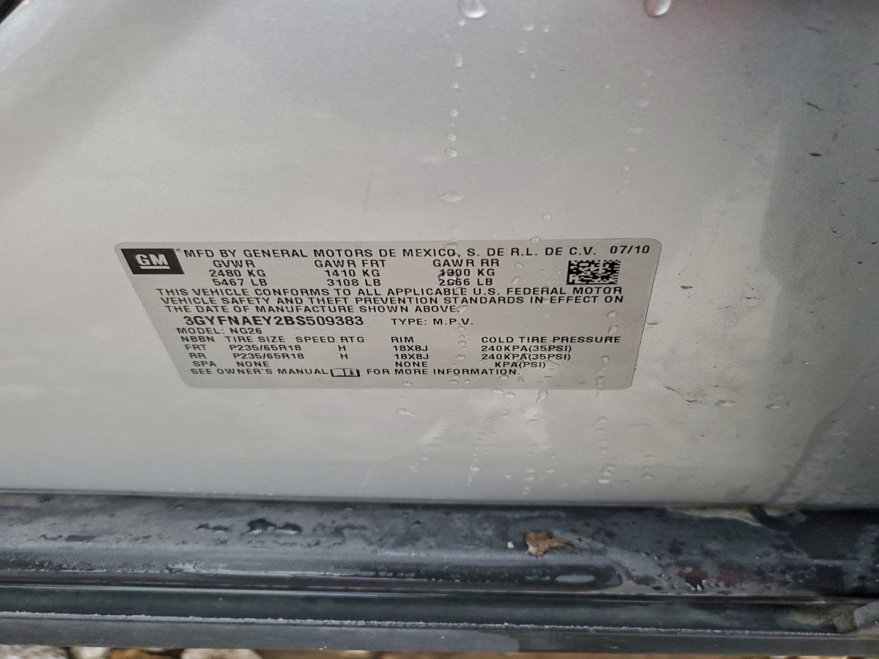 2011 Cadillac Srx Luxury Collection VIN: 3GYFNAEY2BS509383 Lot: 94553615