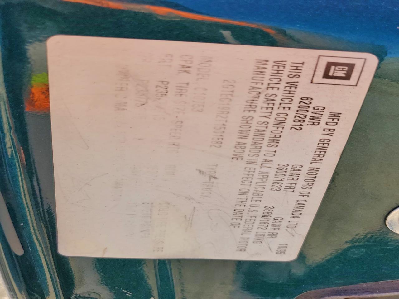 1996 GMC Sierra C1500 VIN: 2GTEC19R2T1501582 Lot: 96089185