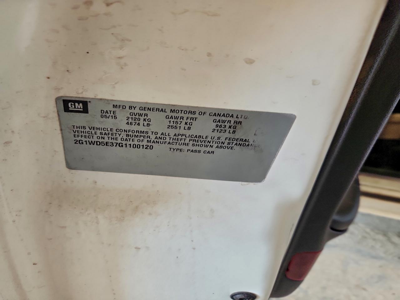 2016 Chevrolet Impala Limited Police VIN: 2G1WD5E37G1100120 Lot: 95529585