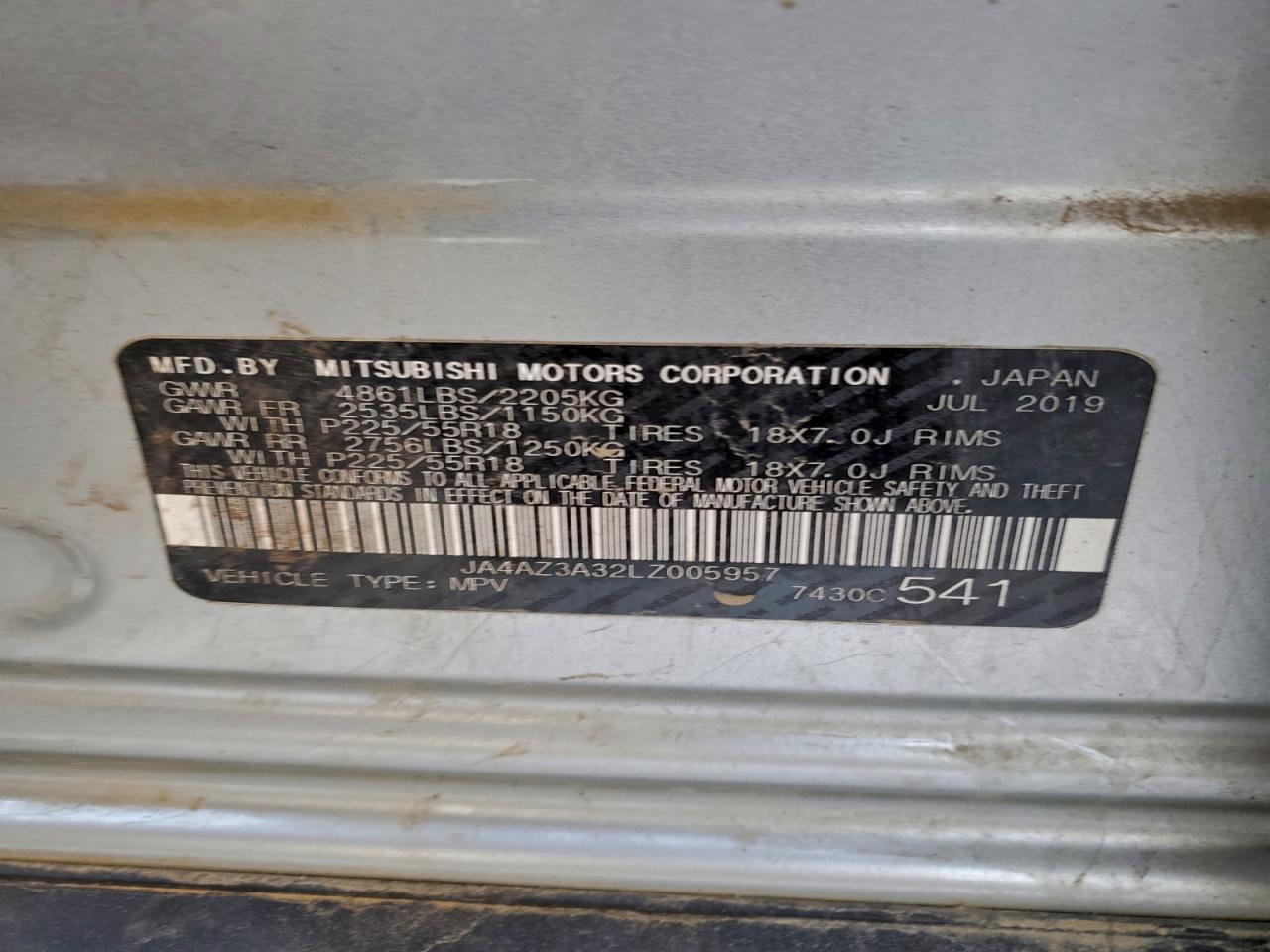 2020 Mitsubishi Outlander Se VIN: JA4AZ3A32LZ005957 Lot: 95075665