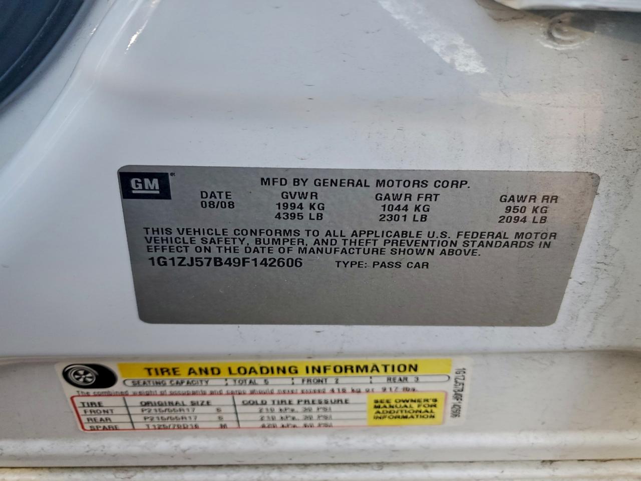 2009 Chevrolet Malibu 2Lt VIN: 1G1ZJ57B49F142606 Lot: 94001625