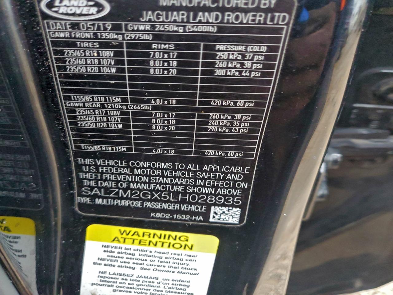 2020 Land Rover Range Rover Evoque Hse VIN: SALZM2GX5LH028935 Lot: 95736555