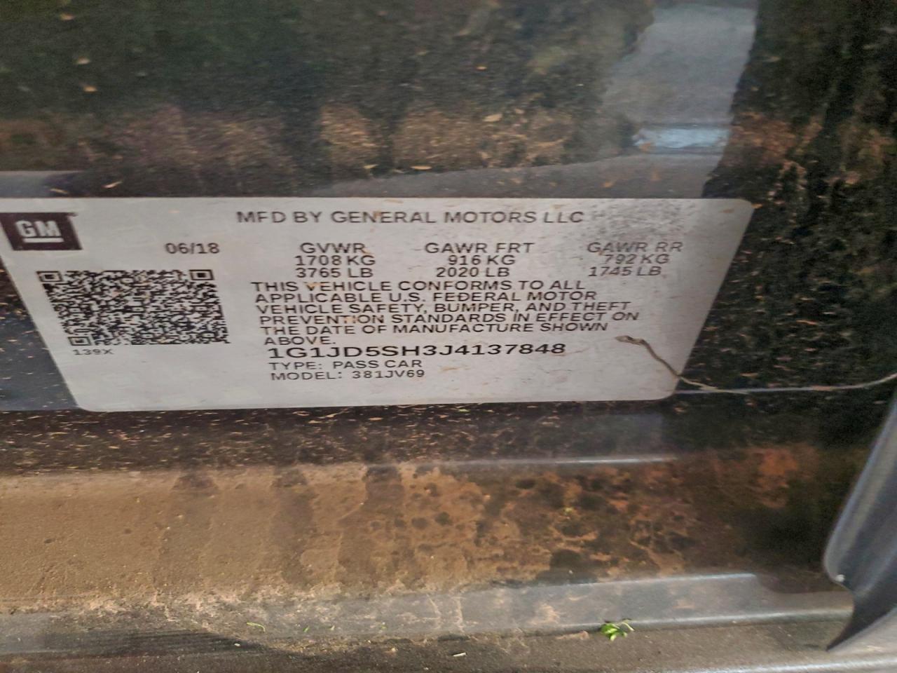 2018 Chevrolet Sonic Lt VIN: 1G1JD5SH3J4137848 Lot: 96173895