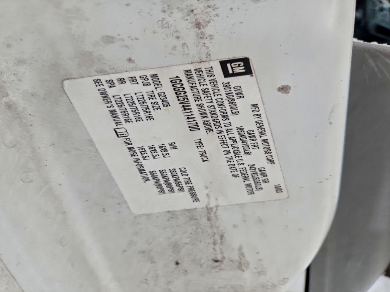 2004 Chevrolet Express G2500 Delivery Van VIN: 1GCGG25V441141700 Lot: 94578455