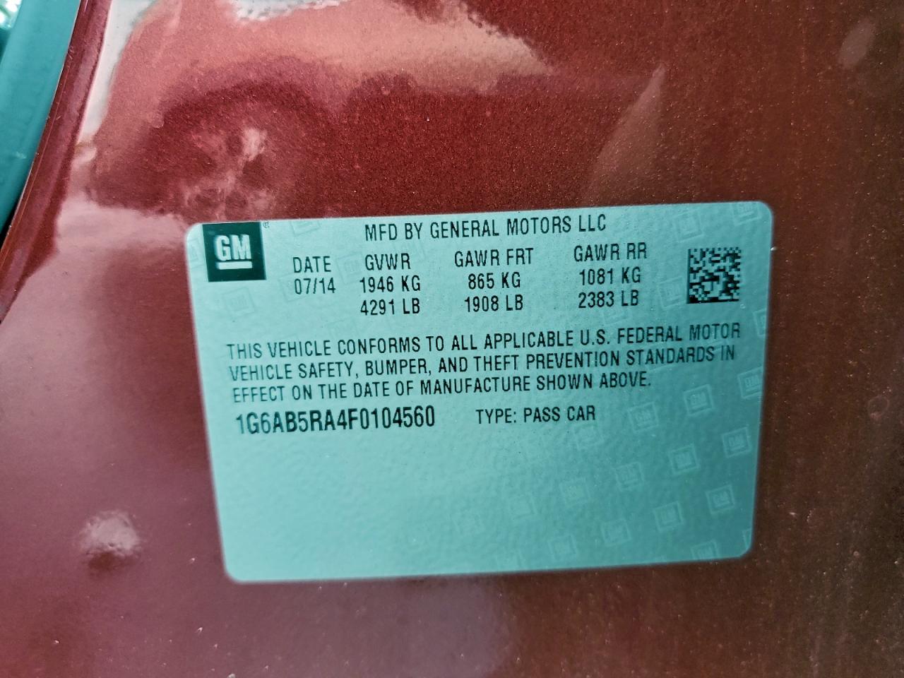 2015 Cadillac Ats Luxury VIN: 1G6AB5RA4F0104560 Lot: 95670165