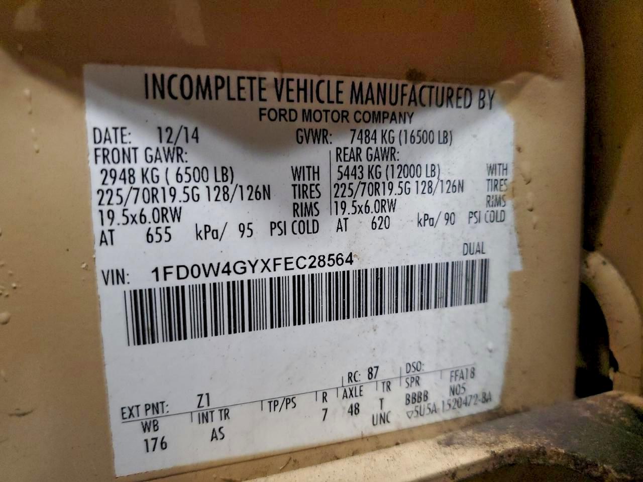 2015 Ford F450 Super Duty VIN: 1FD0W4GYXFEC28564 Lot: 95259485