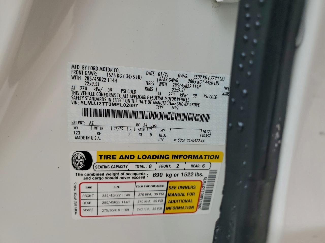 2021 Lincoln Navigator Black Label VIN: 5LMJJ2TT0MEL02697 Lot: 95761515