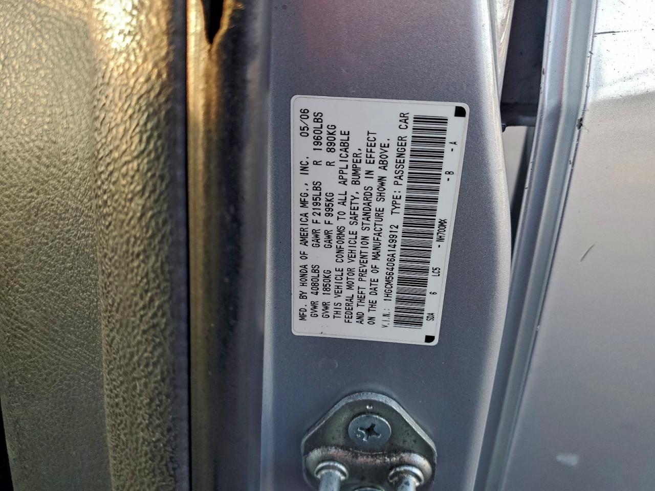 2006 Honda Accord Lx VIN: 1HGCM56406A149912 Lot: 95280765