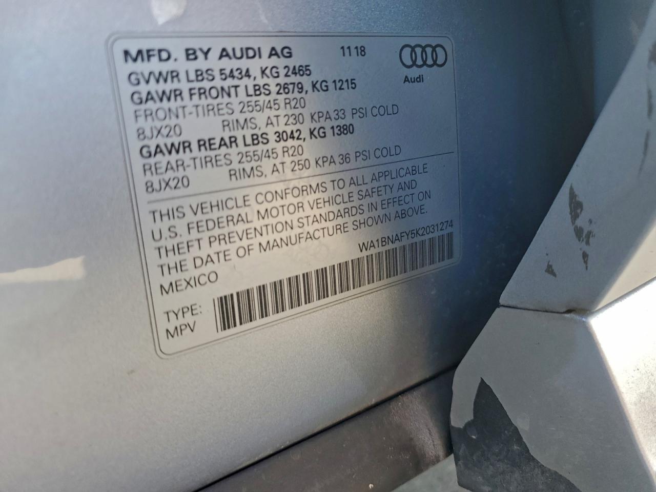 2019 Audi Q5 Premium Plus VIN: WA1BNAFY5K2031274 Lot: 97214495