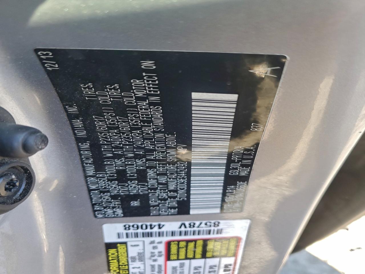 2014 Toyota Sienna Xle VIN: 5TDYK3DC9ES442492 Lot: 96102275